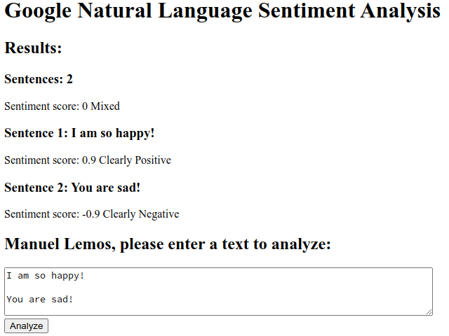 PHP Google Natural Language Sentiment Analysis